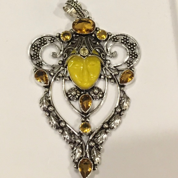 Jewelry - Balinese Yellow Face Pendant Citrine Color Stones